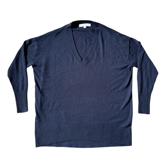 LOFT Womens Sweater V Neck Pullover Navy Blue Classic Career Professional - Picture 1 of 6